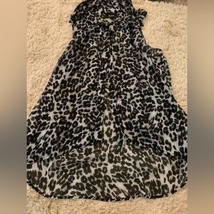 Like New B-Wear Hi-Low Animal Print Sheer Button up Tank